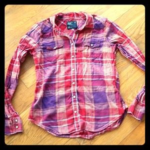 AEO Purple and Pink Plaid Button Down Shirt